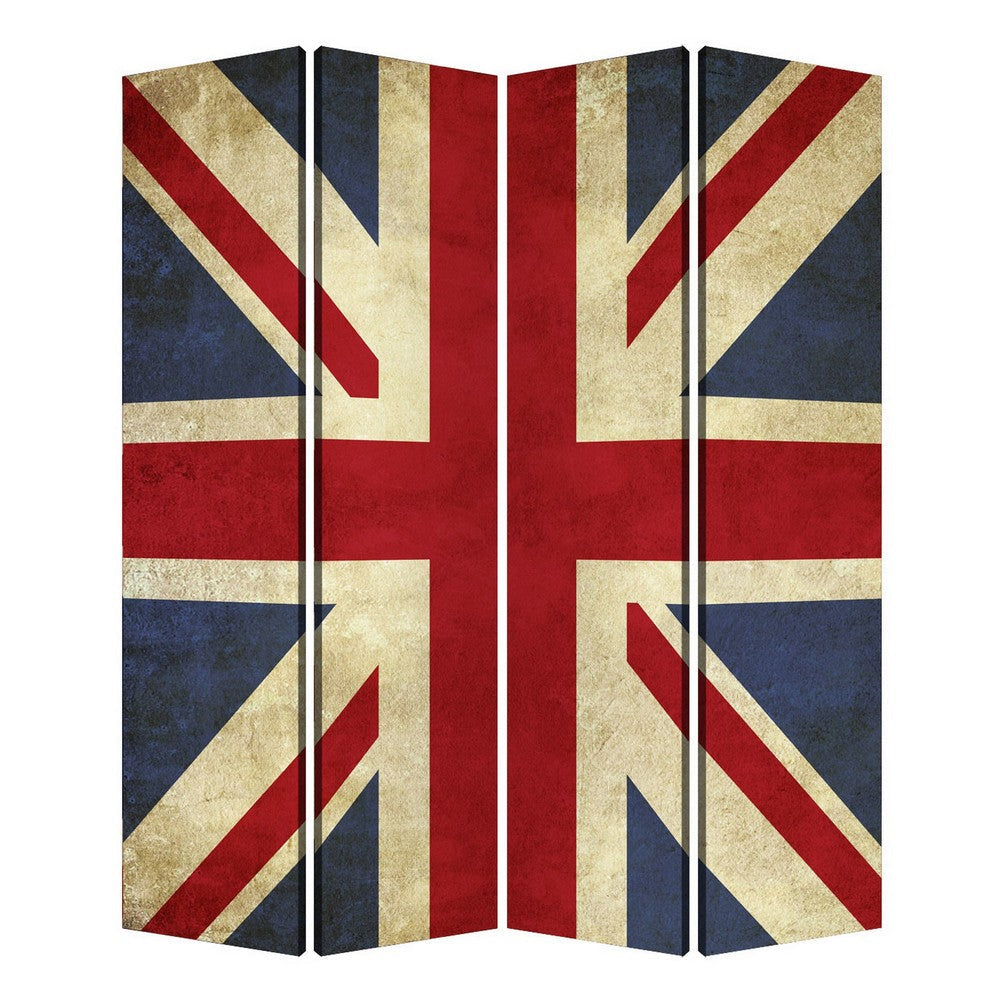 Alfie 71 Inch Folding Screen Room Divider Union Jack Printing 4 Panels BM294235