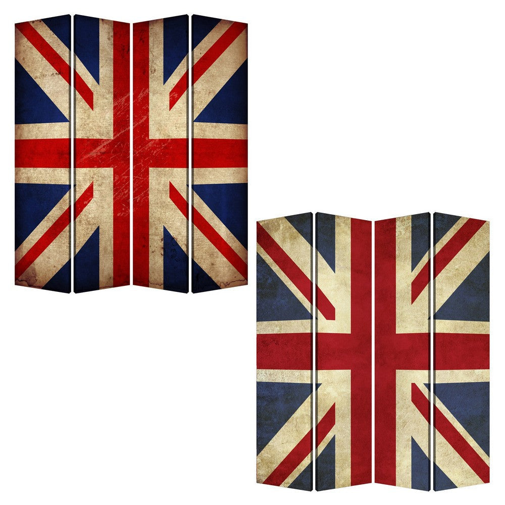 Alfie 71 Inch Folding Screen Room Divider Union Jack Printing 4 Panels BM294235