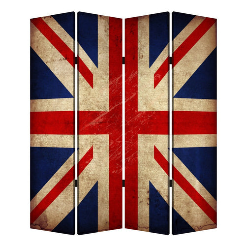 Alfie 71 Inch Folding Screen Room Divider, Union Jack Printing, 4 Panels