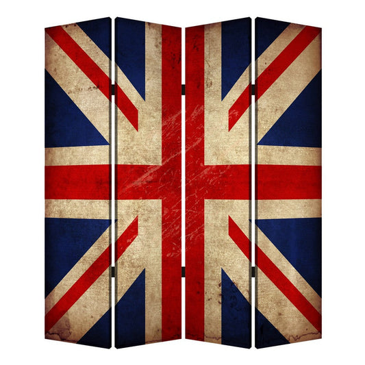 Alfie 71 Inch Folding Screen Room Divider, Union Jack Printing, 4 Panels