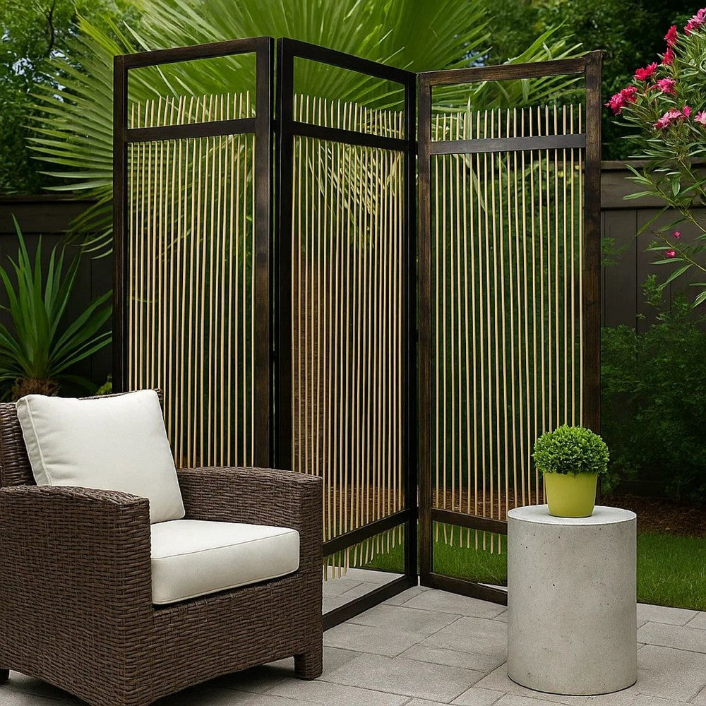 Yetta 72 x 72 Indoor Outdoor Folding Screen Room Divider, Willow, Brown