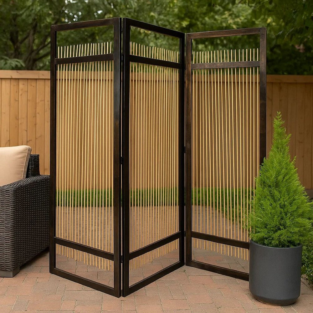 Yetta 72 x 72 Indoor Outdoor Folding Screen Room Divider, Willow, Brown