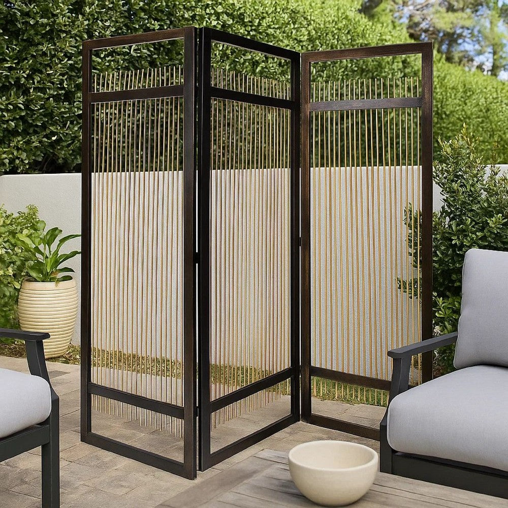 Yetta 72 x 72 Indoor Outdoor Folding Screen Room Divider, Willow, Brown