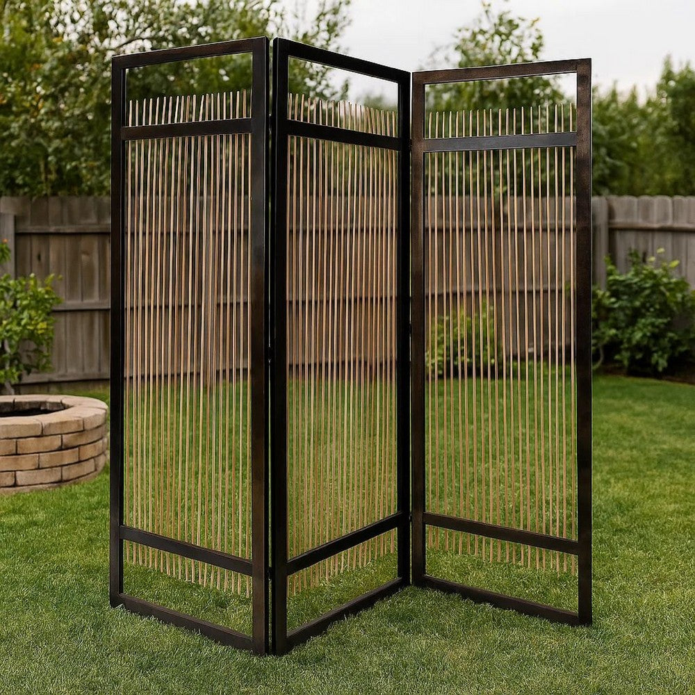 Yetta 72 x 72 Indoor Outdoor Folding Screen Room Divider, Willow, Brown