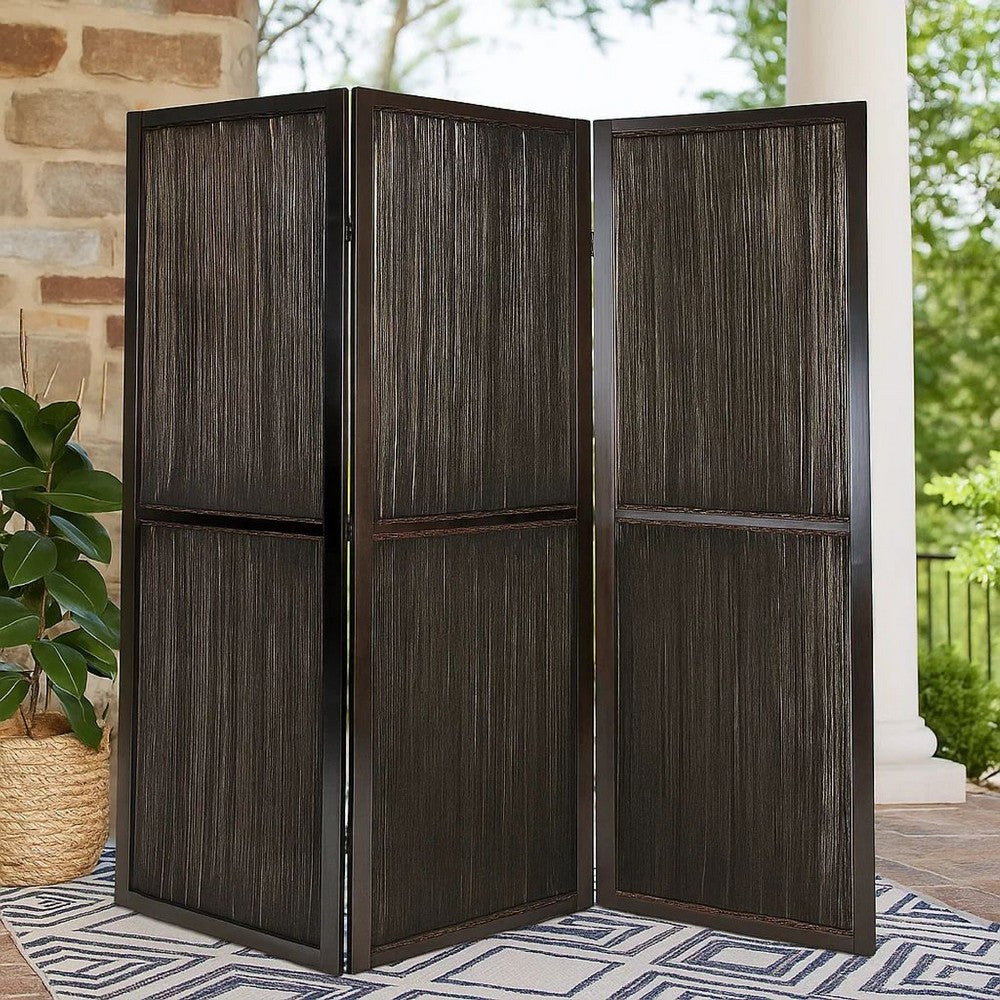 Yetta 72 x 72 Indoor Outdoor Folding Screen Room Divider, Handmade, Brown