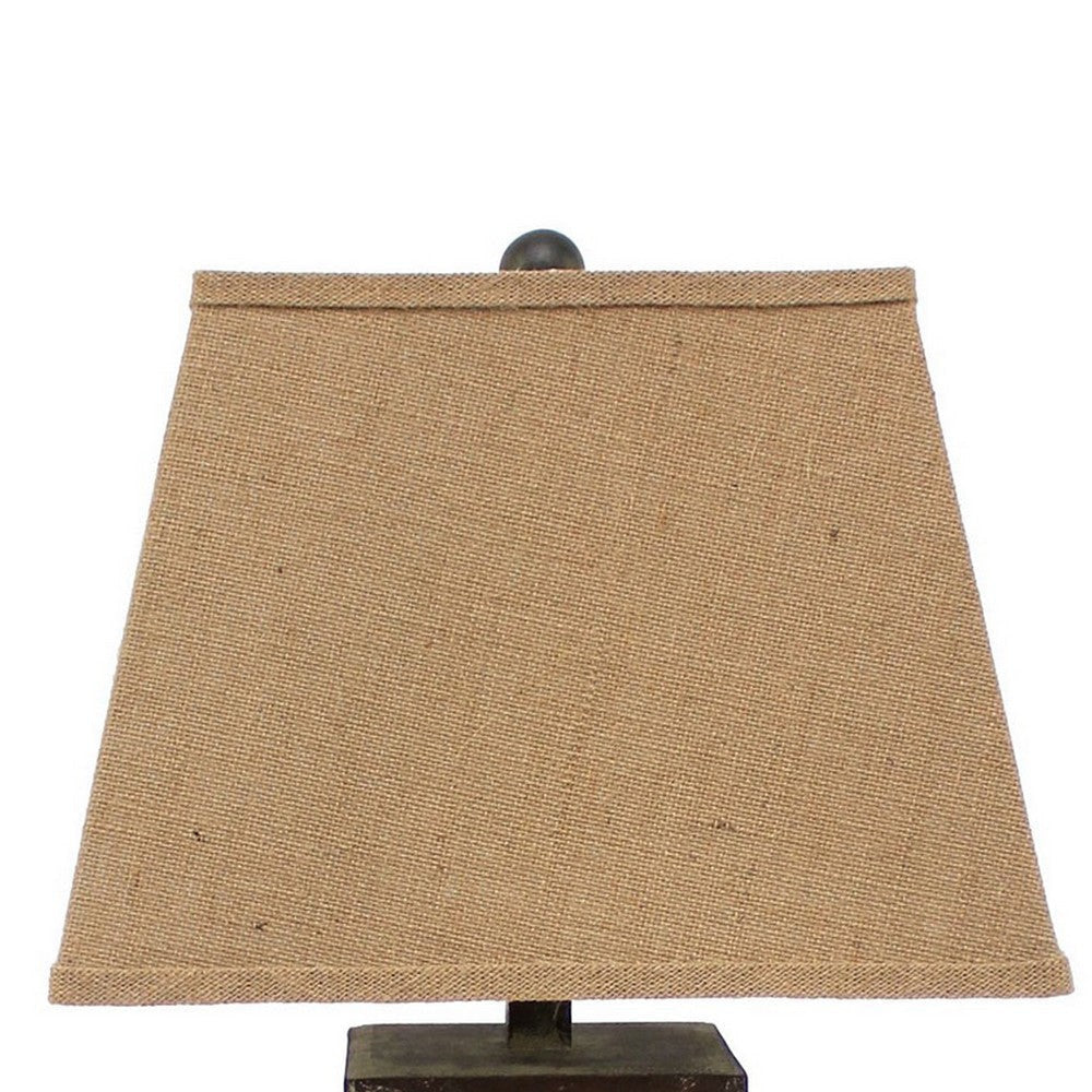 29 Inch Industrial Table Lamp Linen Shade Honeycombed Metal Base Khaki BM294240