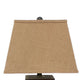 29 Inch Industrial Table Lamp Linen Shade Honeycombed Metal Base Khaki BM294240