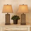 29 Inch Industrial Table Lamp, Linen Shade, Honeycombed Metal Base, Khaki