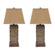 29 Inch Industrial Table Lamp, Linen Shade, Honeycombed Metal Base, Khaki