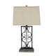 29 Inch Industrial Table Lamp Linen Shade Stacked Pedestal Base Black BM294241