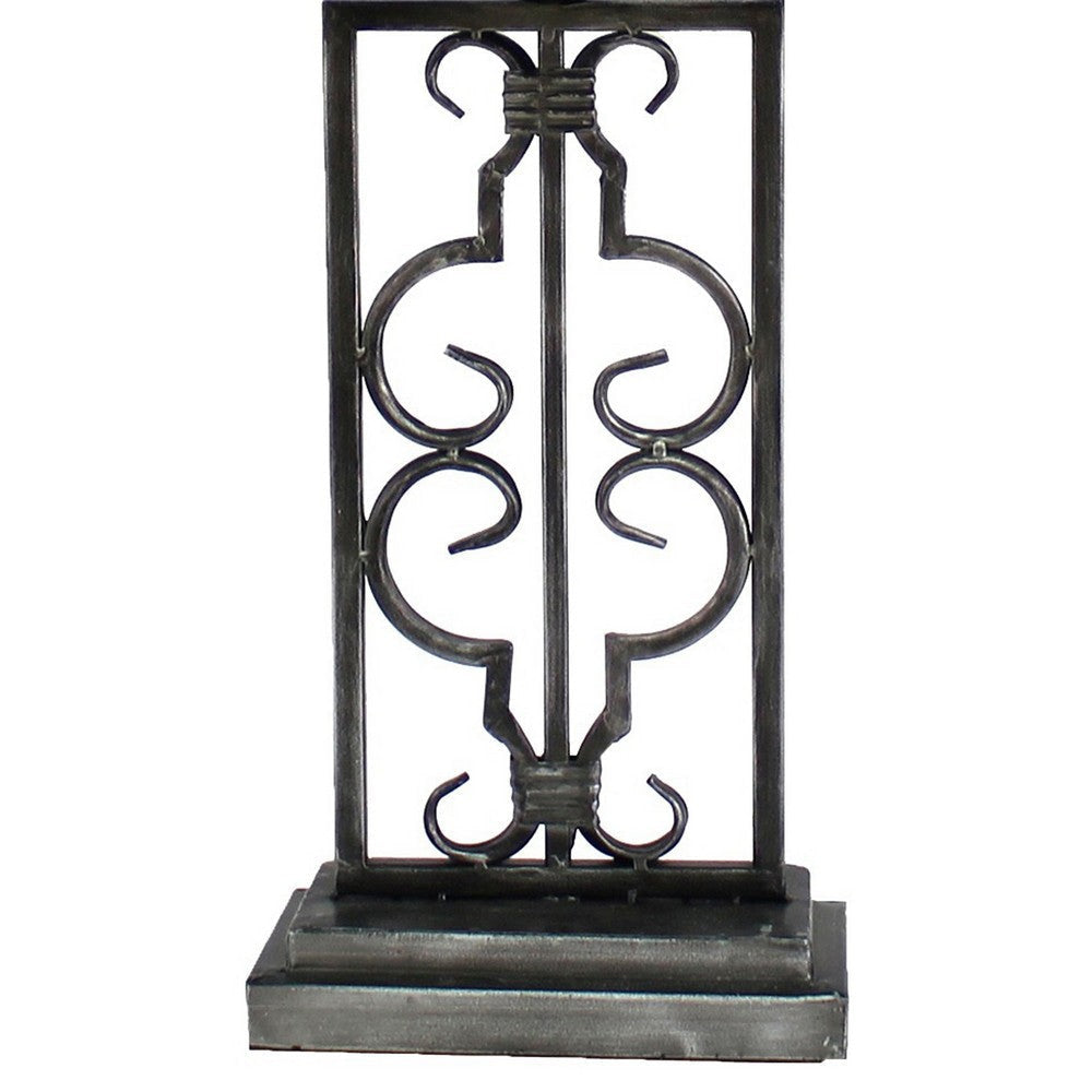 29 Inch Industrial Table Lamp Linen Shade Stacked Pedestal Base Black BM294241