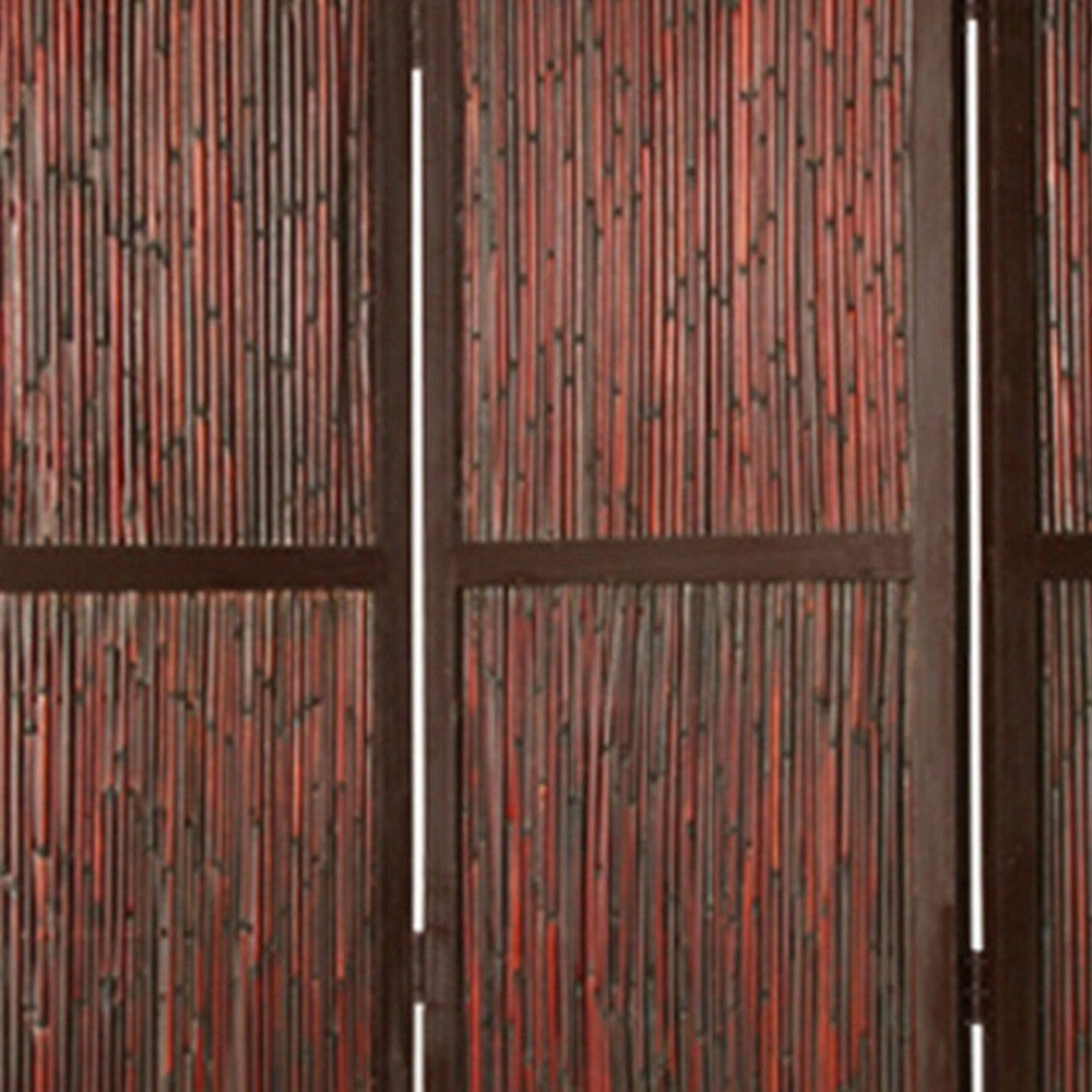 72 Inch 3 Panel Privacy Screen Hardwood Frame Bamboo Strips Brown Red BM294244