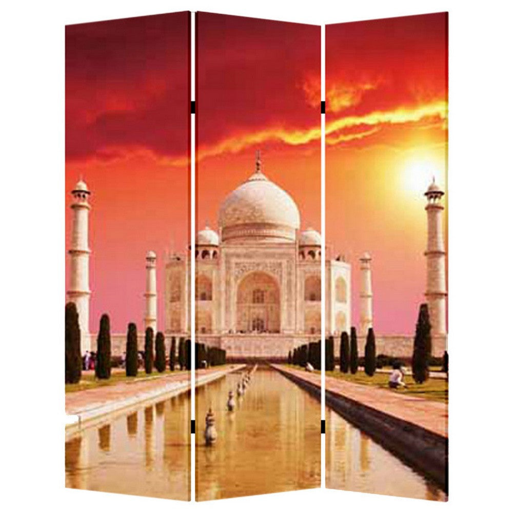 Brar 71 Inch 3 Panel Screen Taj Mahal Reflecting Pool Print Multicolor BM294247