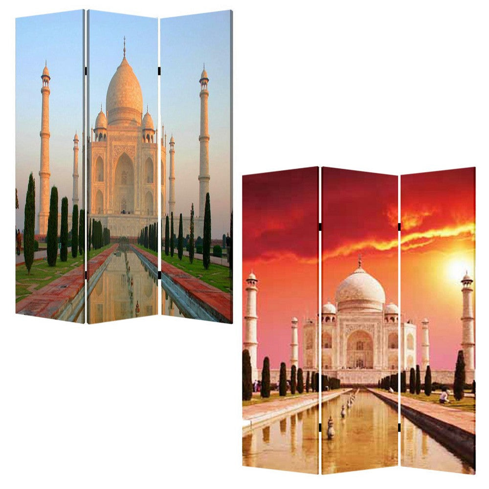 Brar 71 Inch 3 Panel Screen Taj Mahal Reflecting Pool Print Multicolor BM294247