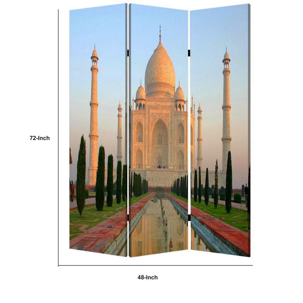 Brar 71 Inch 3 Panel Screen Taj Mahal Reflecting Pool Print Multicolor BM294247