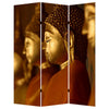 Brar 71 Inch 3 Panel Canvas Screen Dual Sided Buddha Print Black Brown BM294248