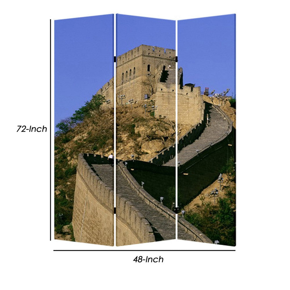 Brar 71 Inch 3 Panel Canvas Screen Great Wall of China Print Multicolor BM294249
