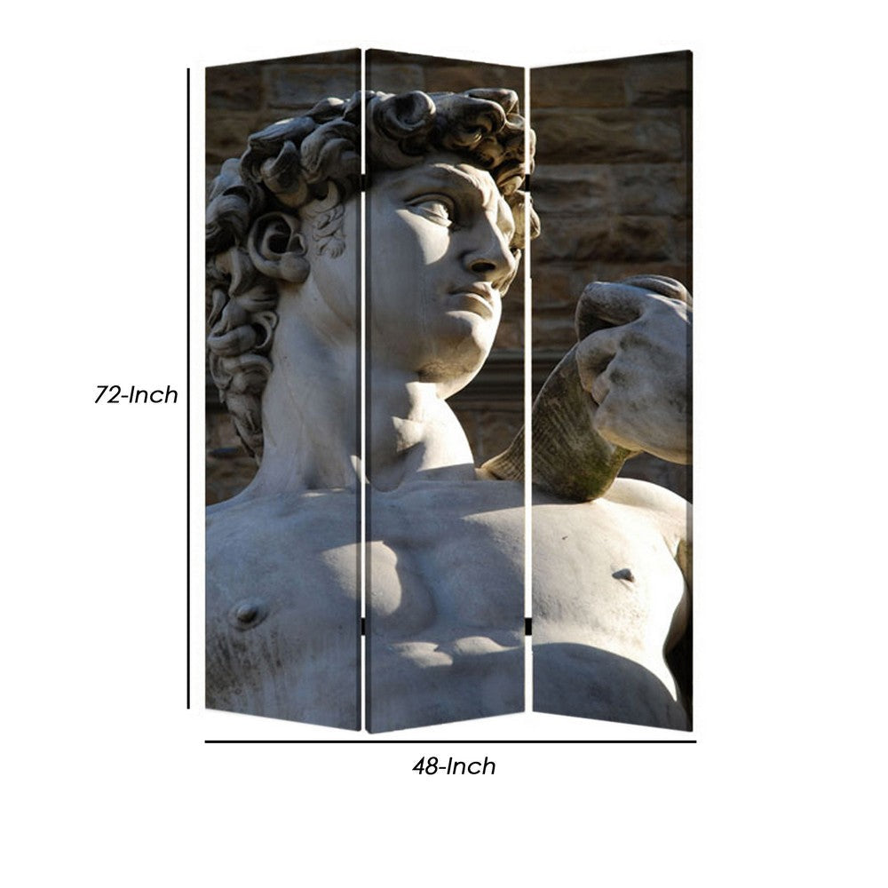 Brar 71 Inch 3 Panel Canvas Screen Michelangelos David Print Multicolor BM294252