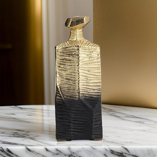 Kaya Vase | 9" | Square Body | Narrow Top | Gold & Black