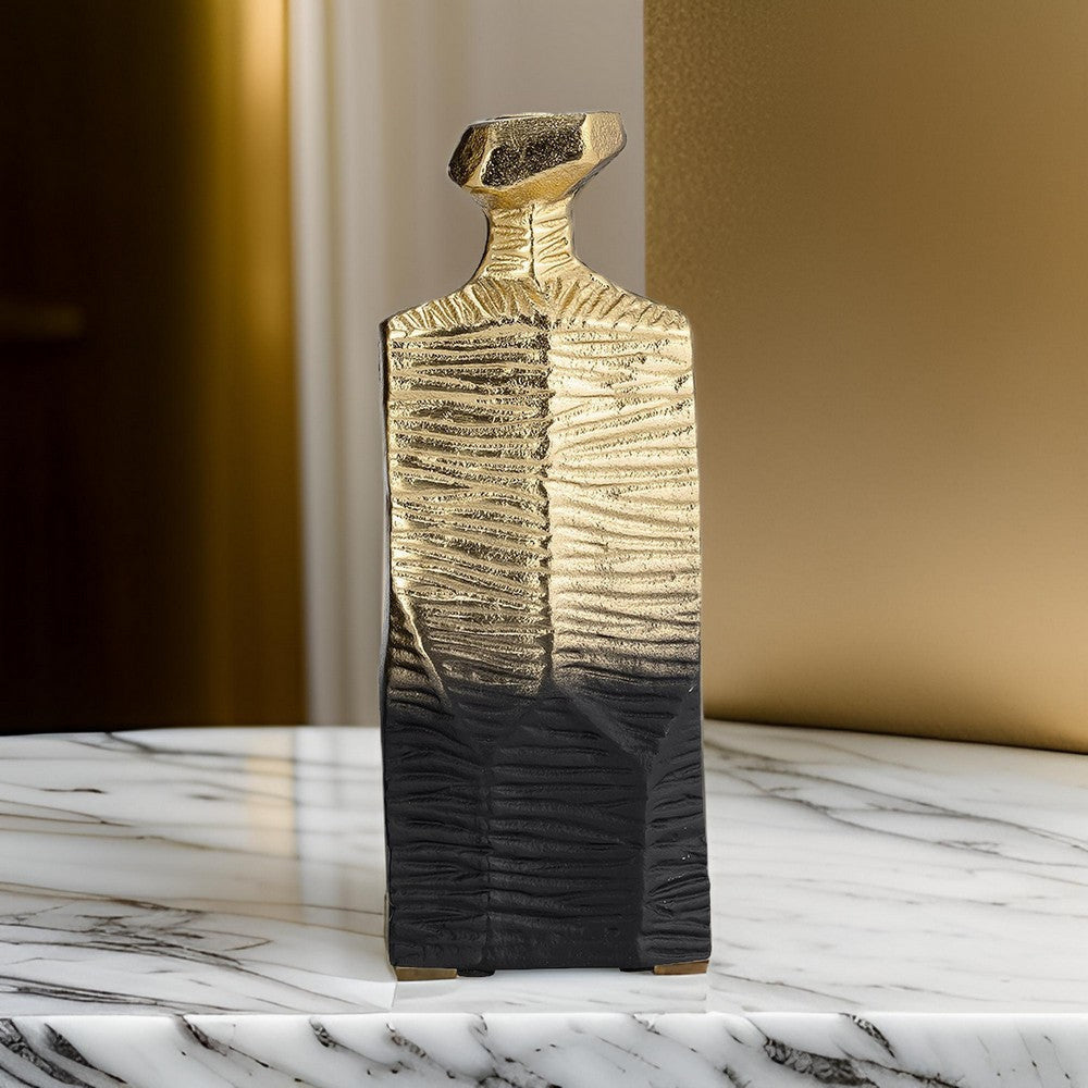 Kaya Vase | 9" | Square Body | Narrow Top | Gold & Black