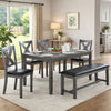 Modern 6 Piece Dining Set with Table, 4 Chairs and Bench, Gray Faux Leather