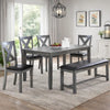 Modern 6 Piece Dining Set with Table, 4 Chairs and Bench, Gray Faux Leather