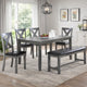 Modern 6 Piece Dining Set with Table, 4 Chairs and Bench, Gray Faux Leather