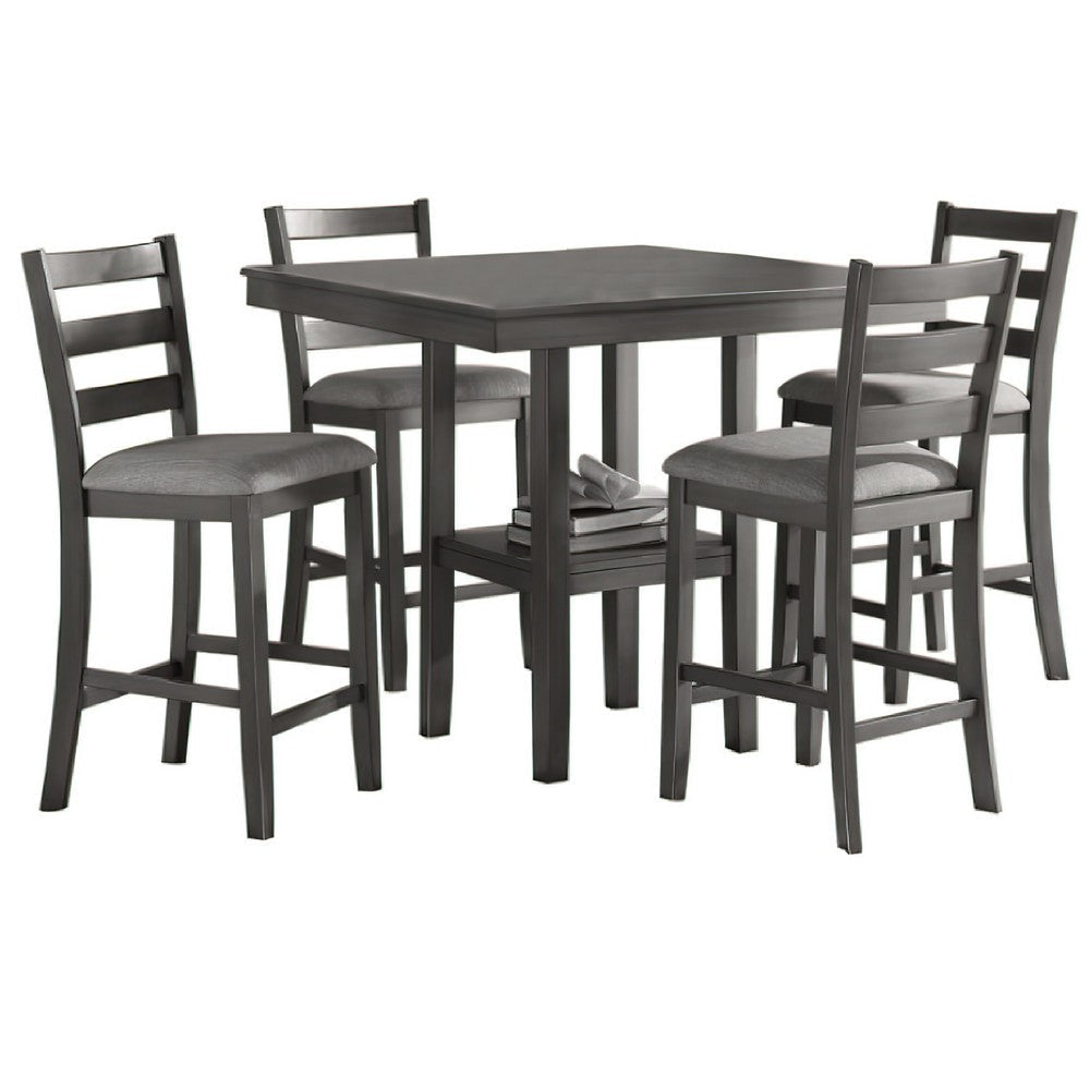 Counter Dining Set | 5 Piece | Table | 4 Chairs | Padded Seats | Gray