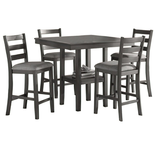 5 Piece Counter Height Dining Set, Table and 4 Chairs, Padded Seats, Gray By Casagear Home