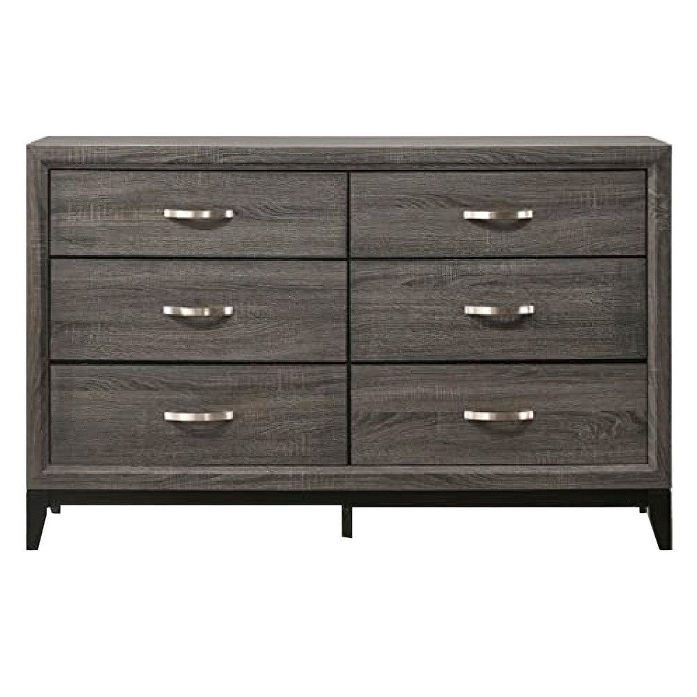 Mazie 58 Inch Modern 6 Drawer Dresser with Mirror Wood Frame Gray Finish BM294274
