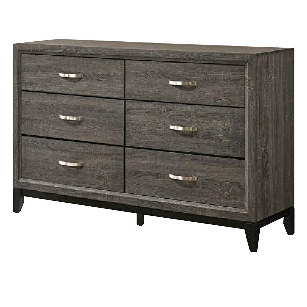 Mazie 58 Inch Modern 6 Drawer Dresser with Mirror, Wood Frame, Gray Finish