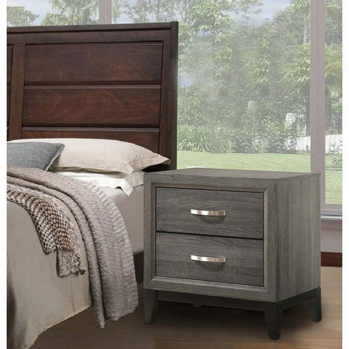 Mazie Nightstand | 25" | 2 Drawers | Metal Handle | Gray Foil Finish