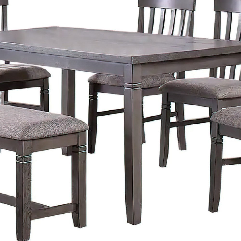 6 Piece Dining Set with Table 4 Chairs and Bench Wood Frame Gray Fabric By Casagear Home BM294277