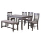 Dining Set | 6 Piece | Table | 4 Chairs | Bench | Gray Fabric