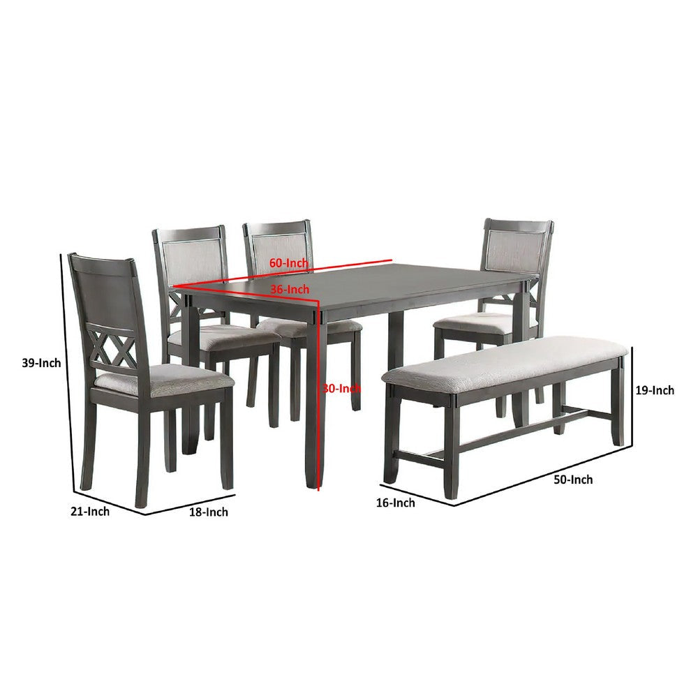 Natali 6 Piece Dining Set with Table 4 Chairs and Bench Foam Filled Gray By Casagear Home BM294278