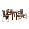 Natali 6 Piece Dining Set with Table 4 Chairs and Bench Foam Fill Brown By Casagear Home BM294279