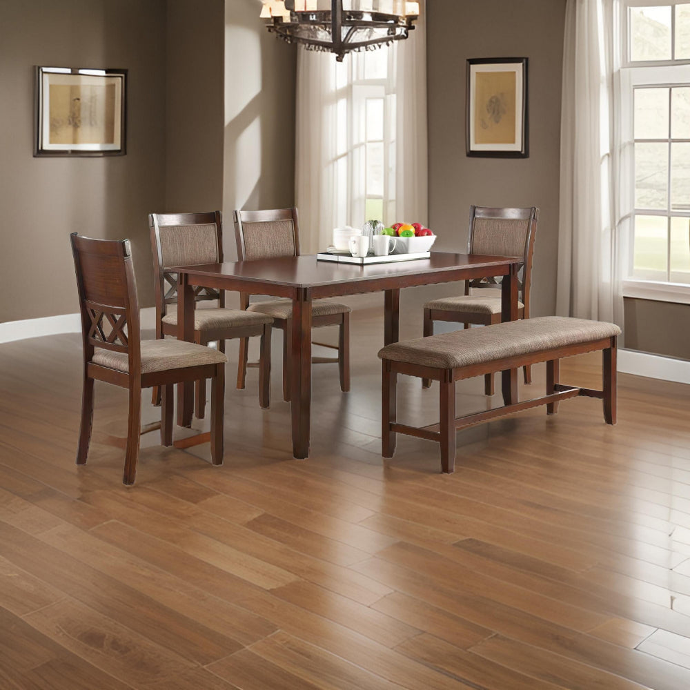 Natali 6 Piece Dining Set with Table 4 Chairs and Bench Foam Fill Brown By Casagear Home BM294279