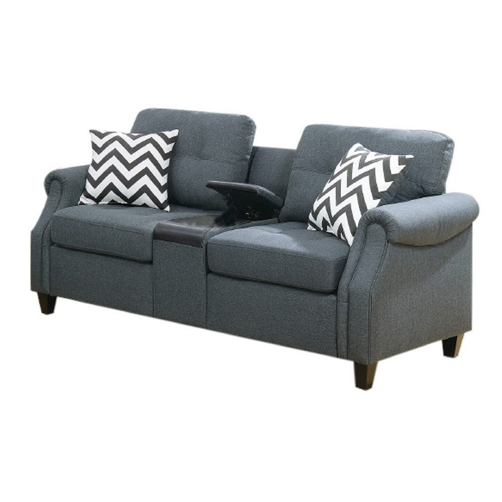 Modern 2 Piece Sofa Set Loveseat and Pillows USB Console Cupholder Gray BM294280