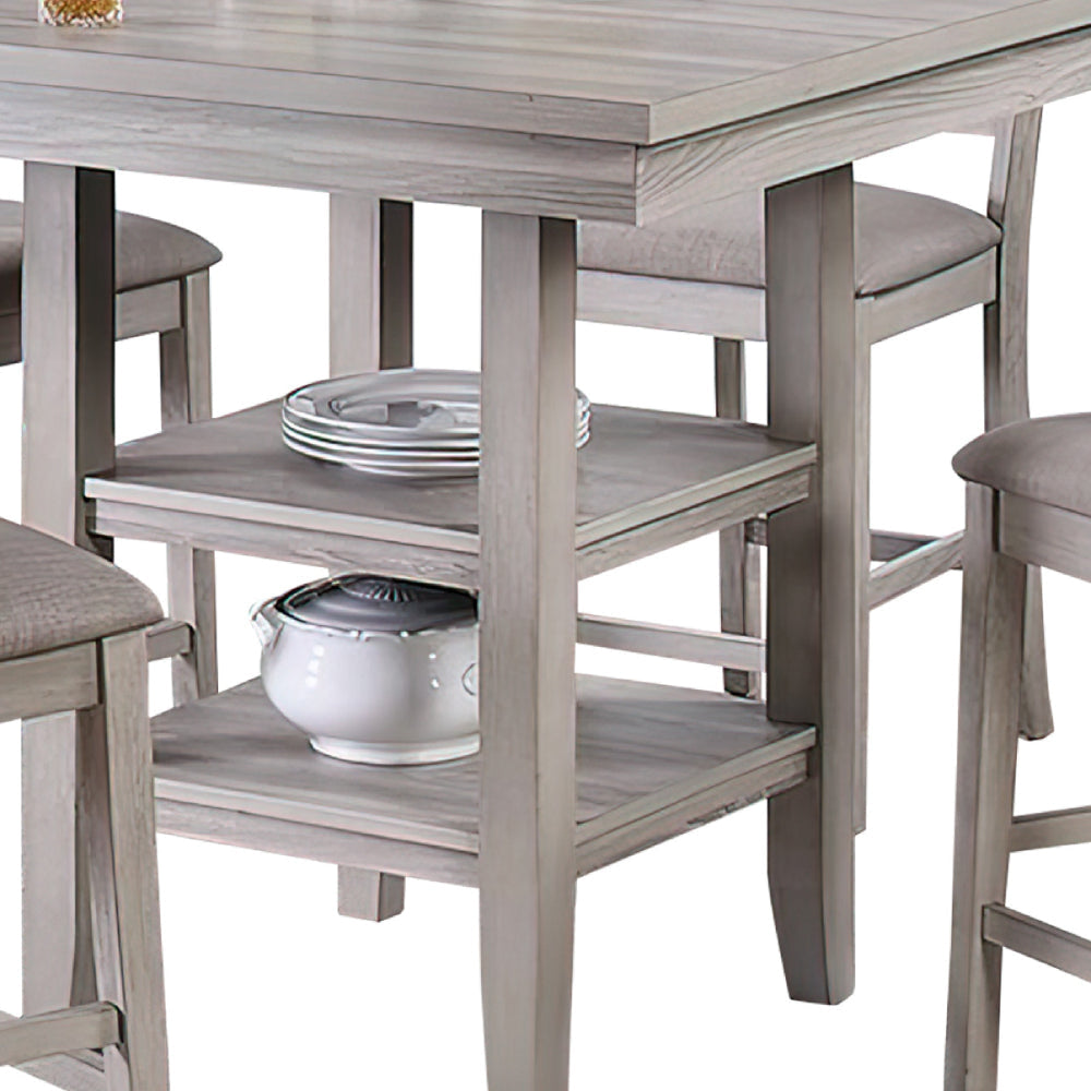 5 Piece Counter Height Dining Set Table and 4 Chairs Padded Seats Gray BM294281