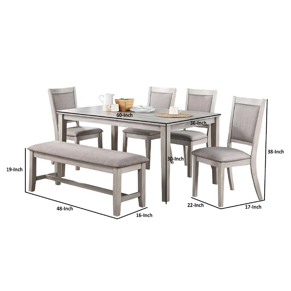 Modern 6 Piece Dining Set with Table 4 Chairs and Bench Plush Seats Gray By Casagear Home BM294282