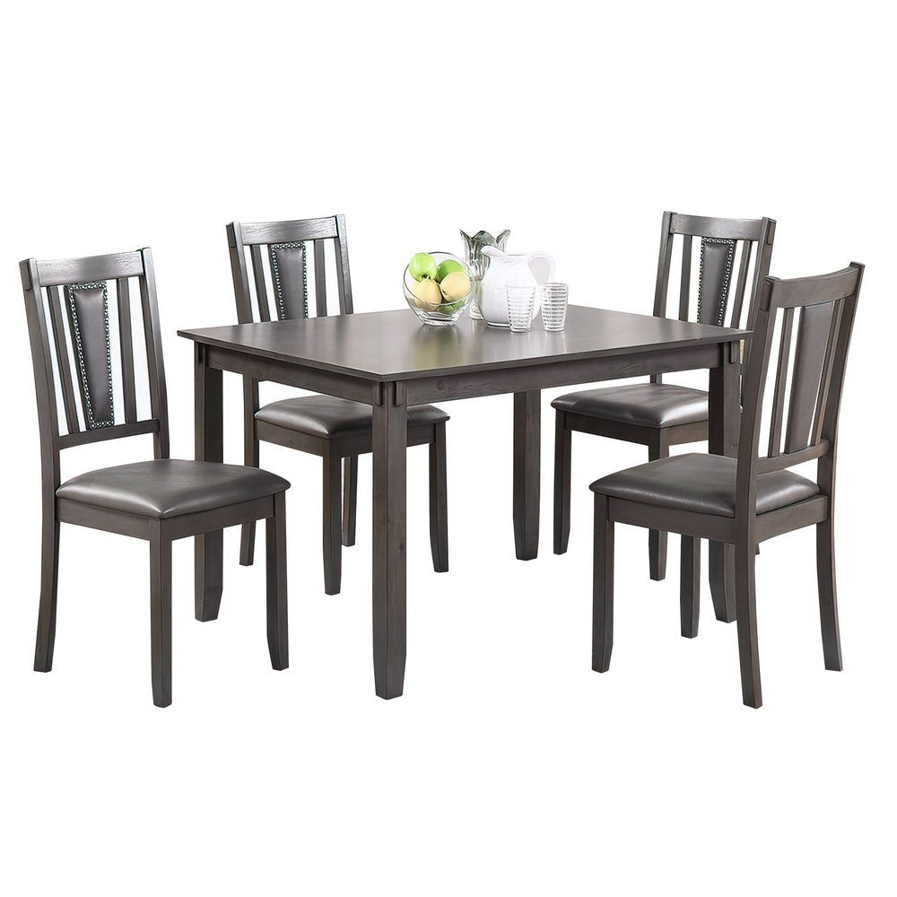 Modern 5 Piece Dining Set with Table, 4 Chairs, Cushioned, Gray and Brown By Casagear Home