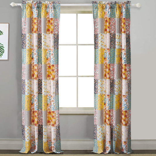 Turin 84 Inch Window Curtains, Brushed Microfiber, Multicolor Patchwork By Casagear Home