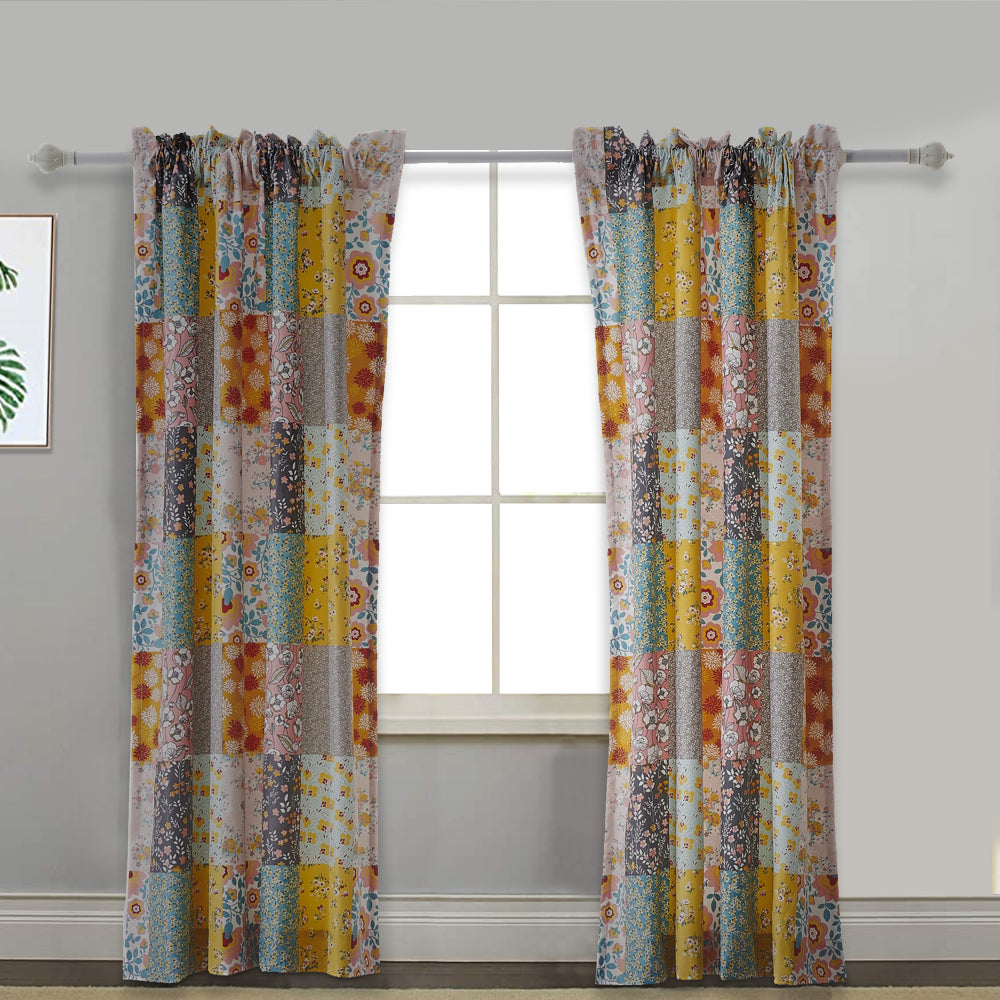 Turin 63 Inch Window Curtains, Brushed Microfiber, Multicolor Patchwork By Casagear Home