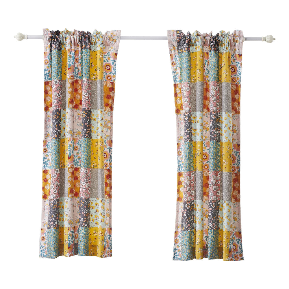 Turin 63 Inch Window Curtains Brushed Microfiber Multicolor Patchwork By Casagear Home BM294293