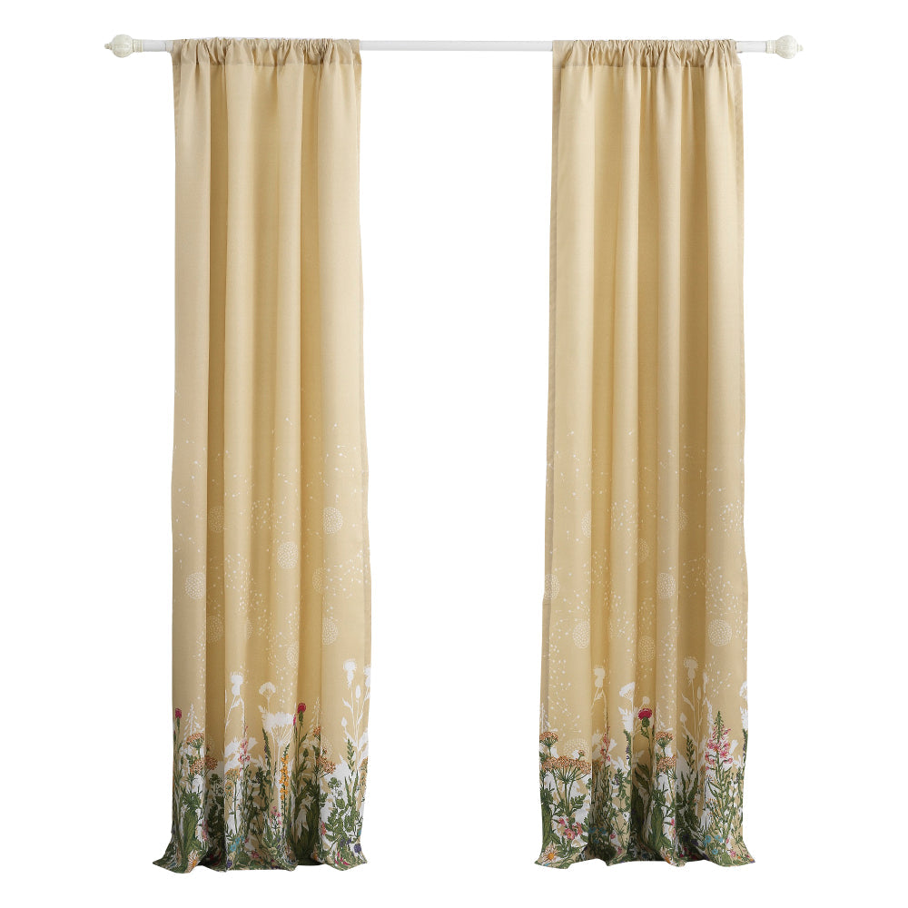 84 Inch Window Curtains Beige Microfiber Fabric Wildflower Print Design By Casagear Home BM294295