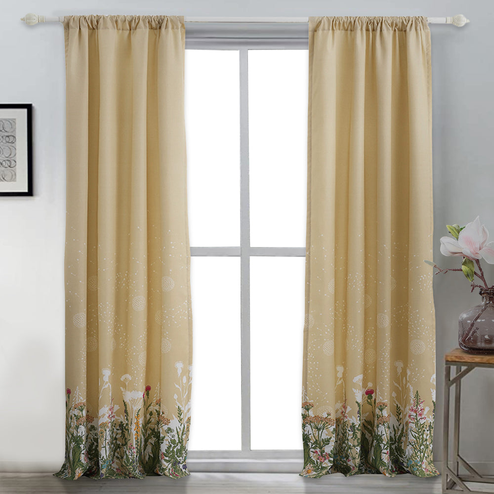 Window Curtains | 84" | Wildflower Print | Beige Microfiber