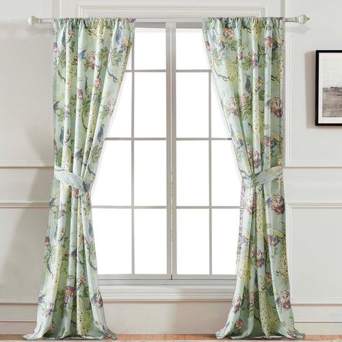 Eden Window Curtains | 84" | Songbirds & Butterflies | Green Microfiber