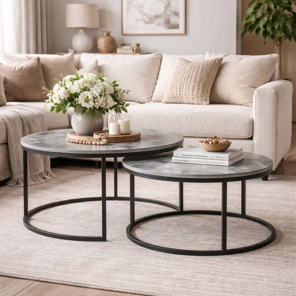 Nesting Coffee Table Set | 2 Piece | 35" | Gray Marble Top