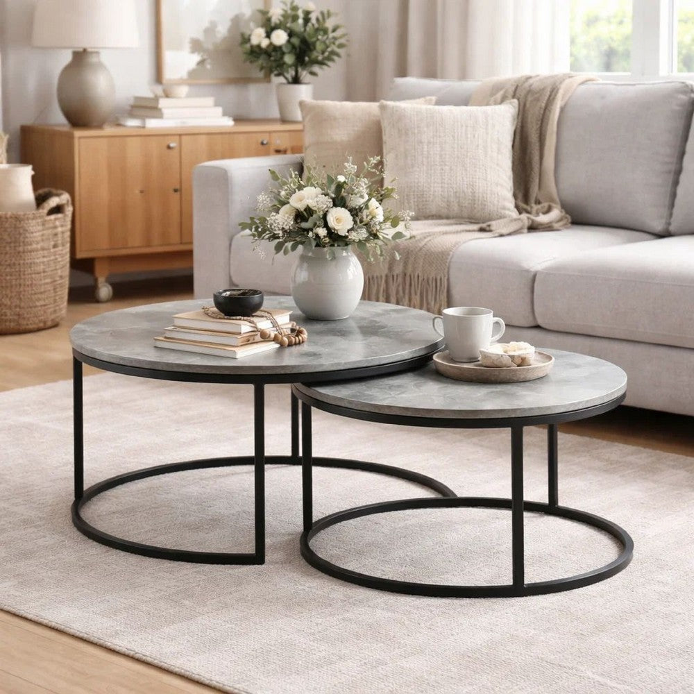 Nesting Coffee Table Set | 2 Piece | 35" | Gray Marble Top