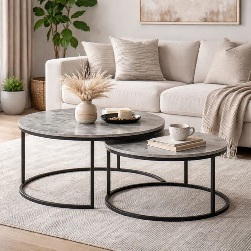 Nesting Coffee Table Set | 2 Piece | 35" | Gray Marble Top